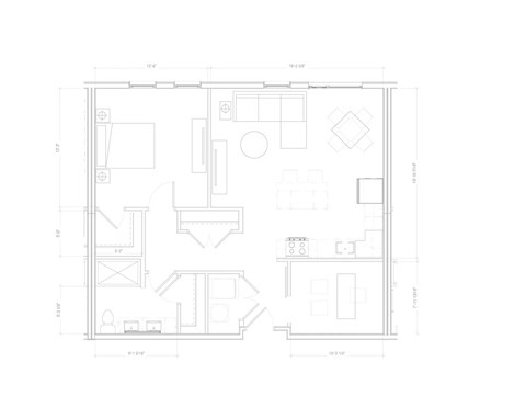 Floor plan for 1 bed, 1 bath, 862 sqft